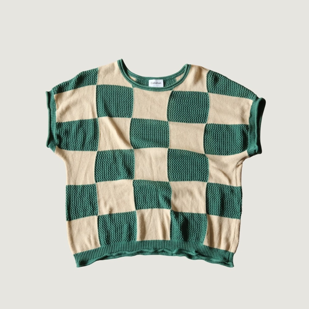 Callahan Maxey Top Womens Green Checkered Oversized Vintage Y2K XL Knit Tee